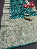 Party Wear Saree Green Banarsi Silk Finish Kanjiviram Shieno Saree #5481891